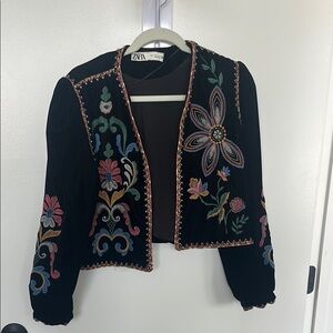 Zara Black Jacket with Multicolor Embroidery